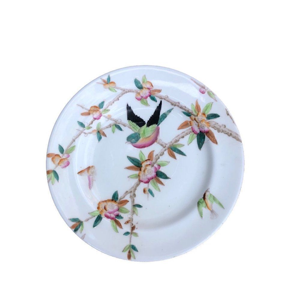 Antique W.A.A. William A Adderley hand painted bird bone China salad plate THORN
